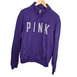 PINK Victoria's Secret Purple Quarter Zip Pullover Sweatshirt Womens Medium EUC